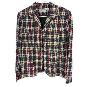 Anne Crimmins For Umi Plaid Blazer Jacket 100% Silk Button Up Size 14
